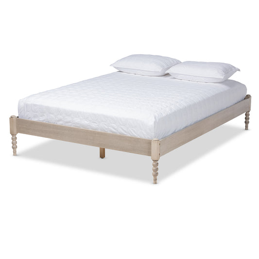 Baxton Studio Cielle French Bohemian Antique White Oak Finished Wood Full Size Platform Bed Frame | Beds | Modishstore