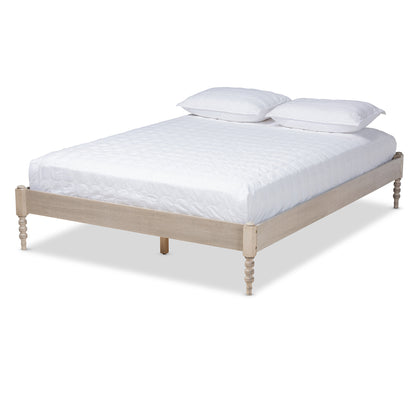 Baxton Studio Cielle French Bohemian Antique White Oak Finished Wood King Size Platform Bed Frame | Beds | Modishstore