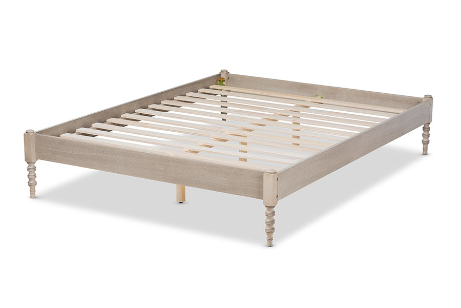Baxton Studio Cielle French Bohemian Antique White Oak Finished Wood Full Size Platform Bed Frame | Beds | Modishstore - 6