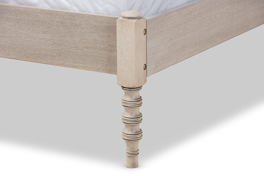 Baxton Studio Cielle French Bohemian Antique White Oak Finished Wood King Size Platform Bed Frame | Beds | Modishstore - 5
