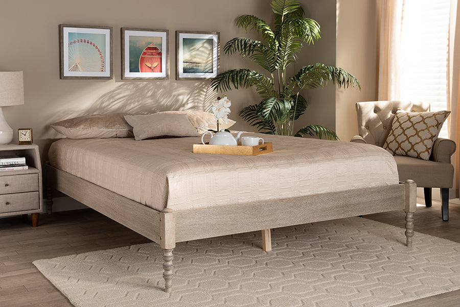 Baxton Studio Cielle French Bohemian Antique White Oak Finished Wood Full Size Platform Bed Frame | Beds | Modishstore - 2