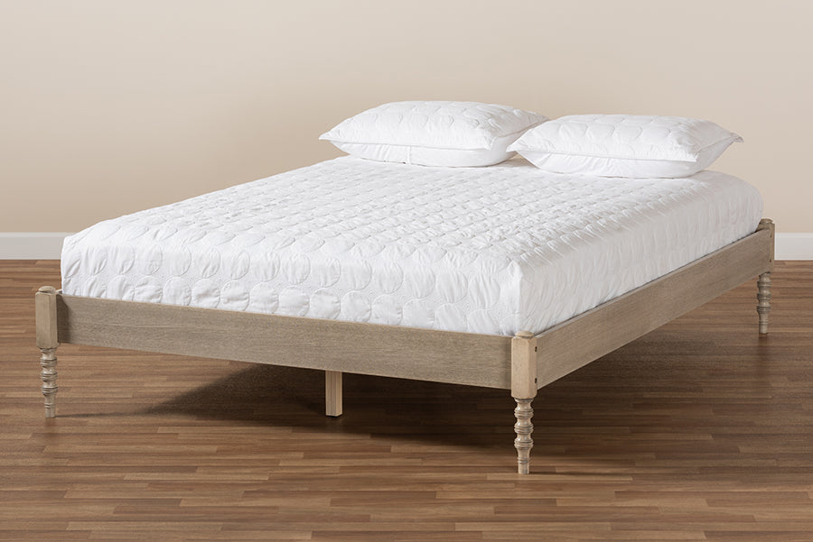Baxton Studio Cielle French Bohemian Antique White Oak Finished Wood Full Size Platform Bed Frame | Beds | Modishstore - 3
