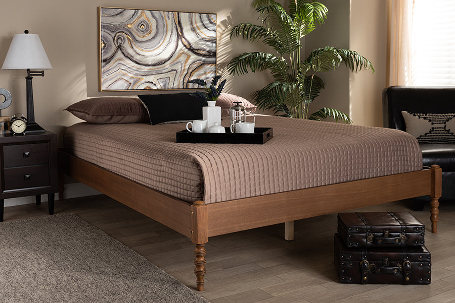 Baxton Studio Cielle French Bohemian Ash Walnut Finished Wood Full Size Platform Bed Frame | Beds | Modishstore - 2