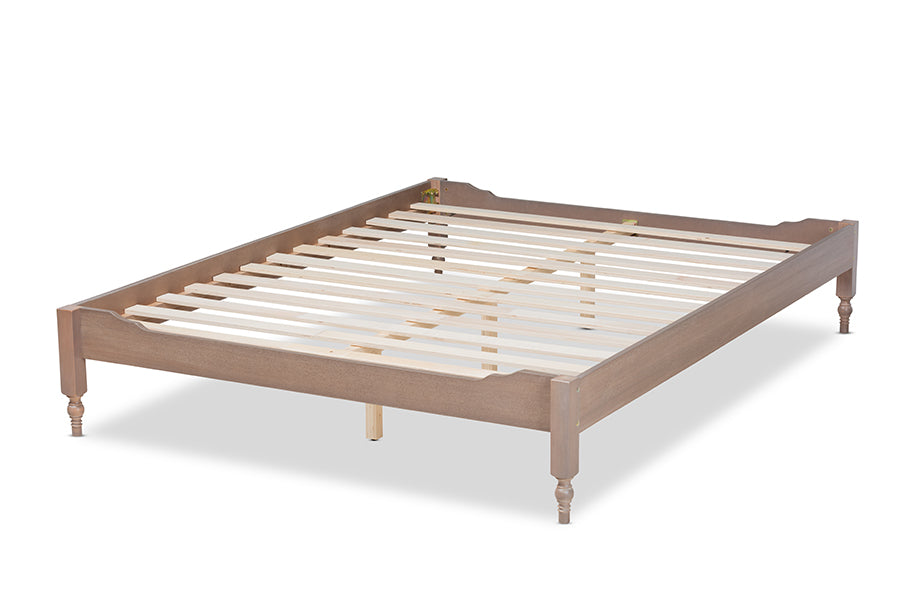 Baxton Studio Laure French Bohemian Antique Oak Finished Wood Full Size Platform Bed Frame | Beds | Modishstore - 6