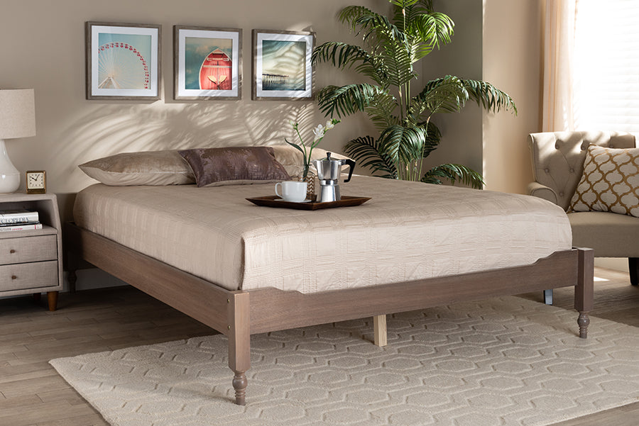 Baxton Studio Laure French Bohemian Antique Oak Finished Wood King Size Platform Bed Frame | Beds | Modishstore - 2