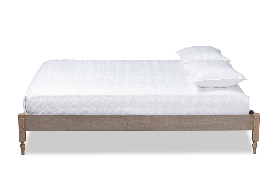 Baxton Studio Laure French Bohemian Weathered Grey Oak Finished Wood Queen Size Platform Bed Frame | Beds | Modishstore - 4