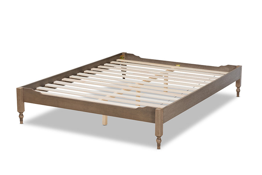 Baxton Studio Laure French Bohemian Weathered Grey Oak Finished Wood Queen Size Platform Bed Frame | Beds | Modishstore - 7