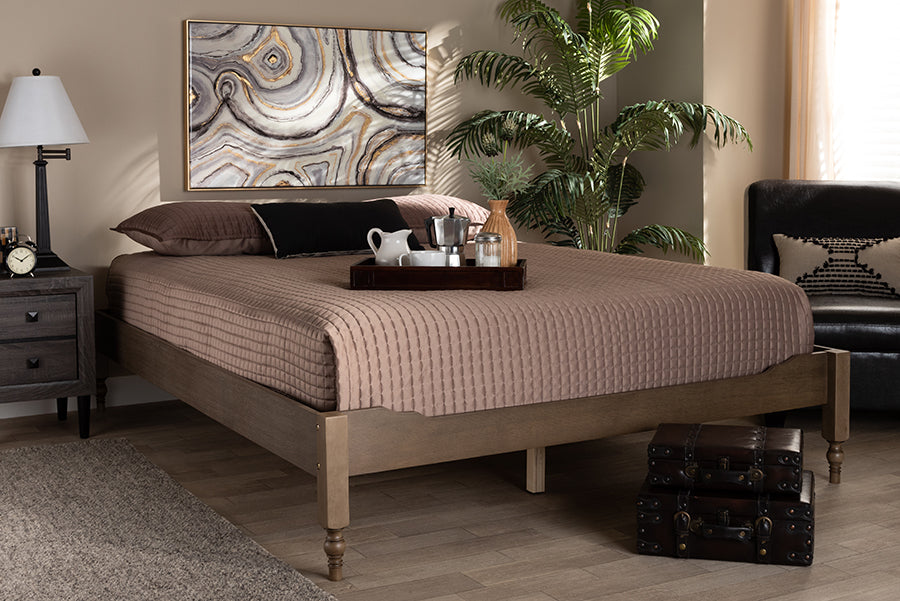 Baxton Studio Laure French Bohemian Weathered Grey Oak Finished Wood Queen Size Platform Bed Frame | Beds | Modishstore - 2