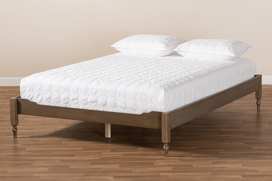Baxton Studio Laure French Bohemian Weathered Grey Oak Finished Wood Full Size Platform Bed Frame | Beds | Modishstore - 3
