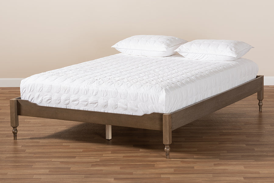 Baxton Studio Laure French Bohemian Weathered Grey Oak Finished Wood Queen Size Platform Bed Frame | Beds | Modishstore - 3