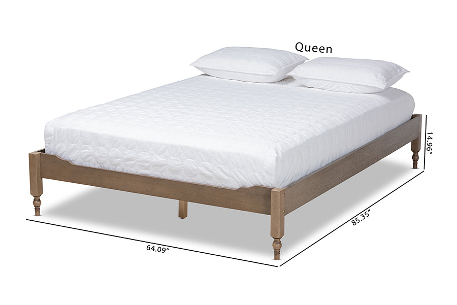 Baxton Studio Laure French Bohemian Weathered Grey Oak Finished Wood Queen Size Platform Bed Frame | Beds | Modishstore - 6