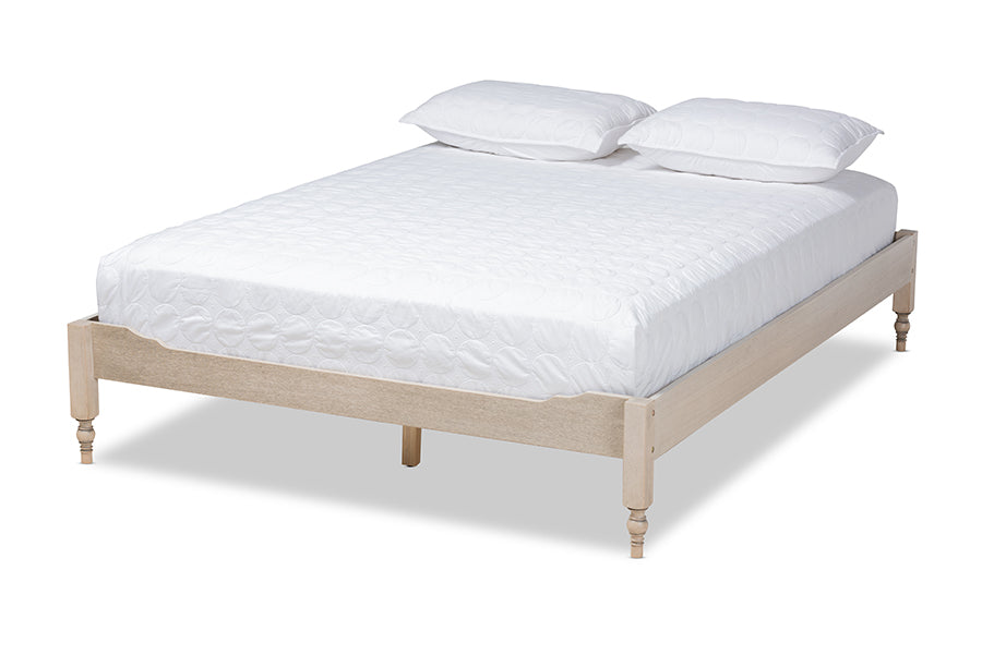 baxton studio laure french bohemian antique white oak finished wood full size platform bed frame | Modish Furniture Store-2