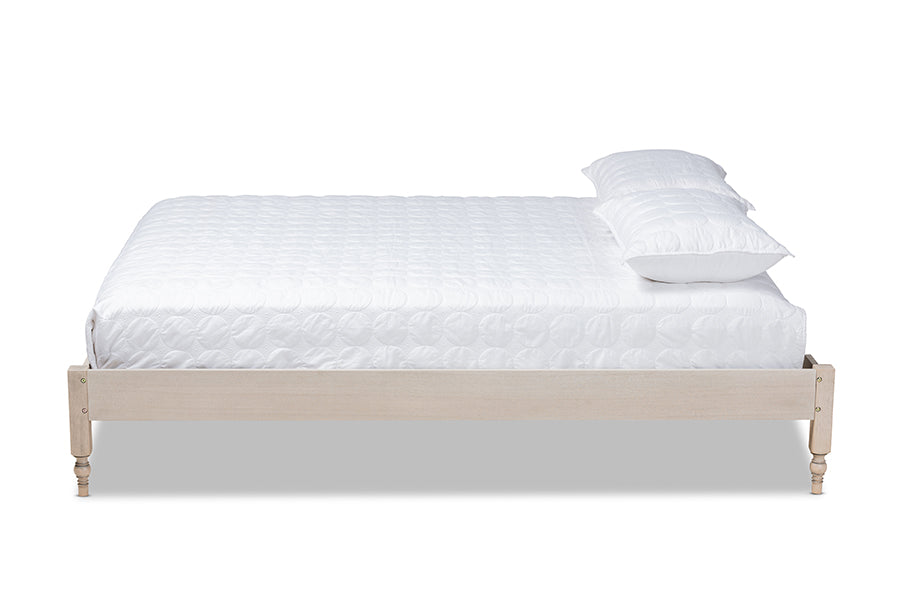 baxton studio laure french bohemian antique white oak finished wood full size platform bed frame | Modish Furniture Store-3