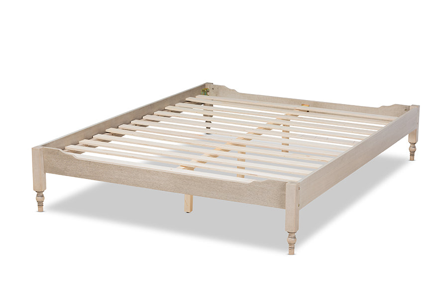 Baxton Studio Laure French Bohemian Antique White Oak Finished Wood Queen Size Platform Bed Frame | Beds | Modishstore - 7