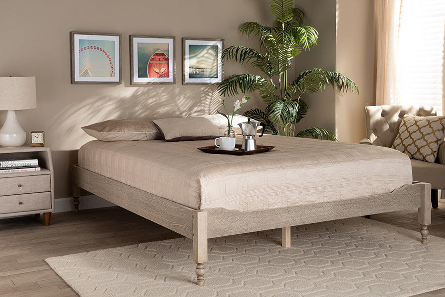 Baxton Studio Laure French Bohemian Antique White Oak Finished Wood Queen Size Platform Bed Frame | Beds | Modishstore - 2
