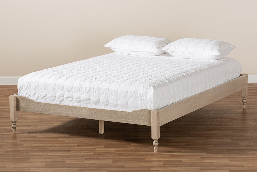 Baxton Studio Laure French Bohemian Antique White Oak Finished Wood Queen Size Platform Bed Frame | Beds | Modishstore - 3