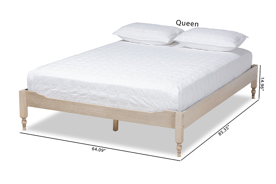 Baxton Studio Laure French Bohemian Antique White Oak Finished Wood Queen Size Platform Bed Frame | Beds | Modishstore - 6