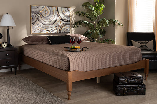 Baxton Studio Laure French Bohemian Ash Walnut Finished Wood King Size Platform Bed Frame | Modishstore | Beds