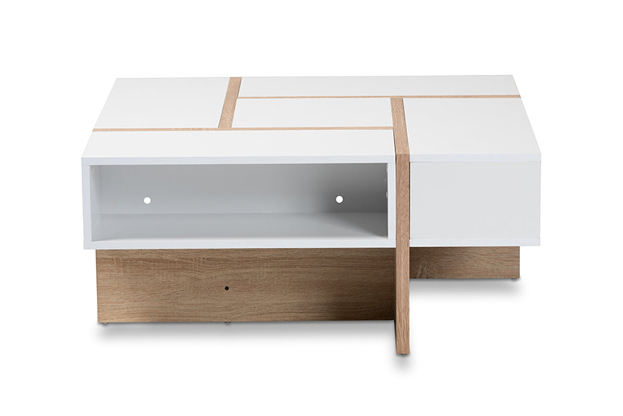 baxton studio rasa modern and contemporary two tone white and oak finished wood coffee table | Modish Furniture Store-3