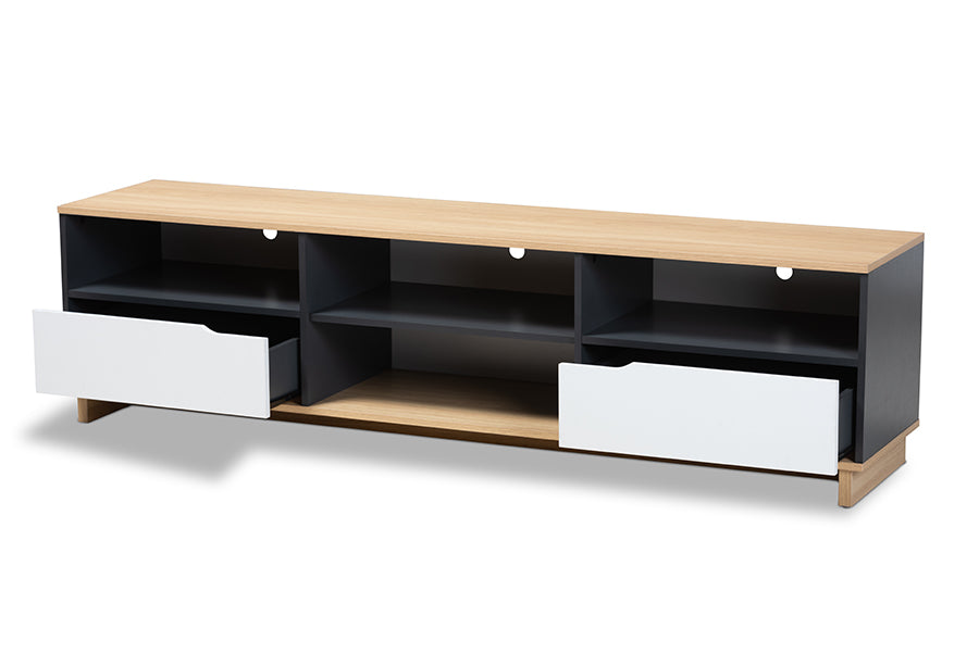 baxton studio reed mid century modern multicolor 2 drawer wood tv stand | Modish Furniture Store-3