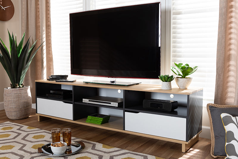 Baxton Studio Reed Mid-Century Modern Multicolor 2-Drawer Wood TV Stand | Modishstore | TV Stands