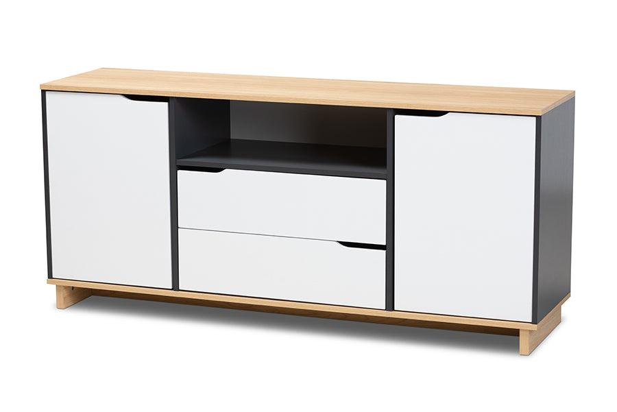 baxton studio reed mid century modern multicolor 2 door wood dining room sideboard | Modish Furniture Store-2