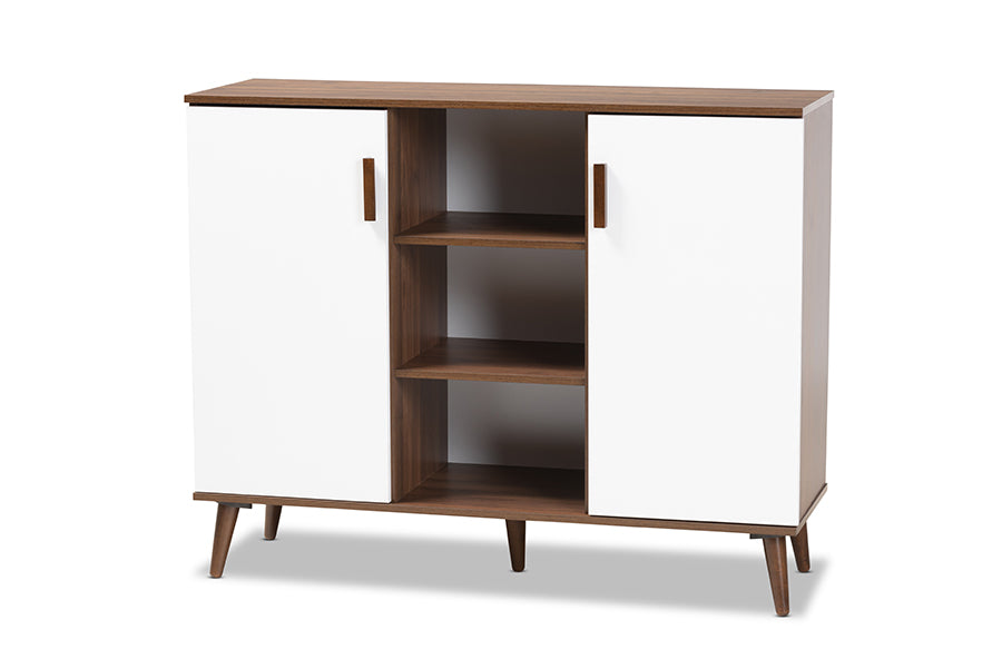 baxton studio quinn mid century modern two tone white and walnut finished 2 door wood dining room sideboard | Modish Furniture Store-2