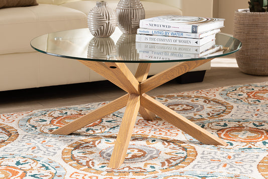Baxton Studio Lida Modern and Contemporary Glass and Wood Finished Coffee Table | Modishstore | Coffee Tables