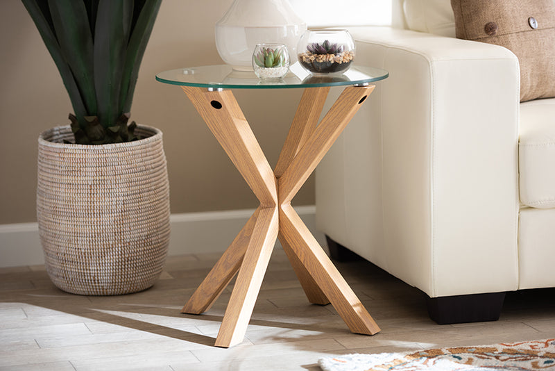 Baxton Studio Lida Modern and Contemporary Glass and Wood Finished End Table | Modishstore | End Tables