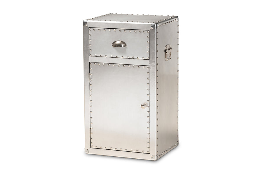 baxton studio serge french industrial silver metal 1 door accent storage cabinet | Modish Furniture Store-2