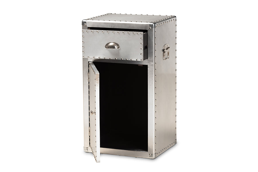 baxton studio serge french industrial silver metal 1 door accent storage cabinet | Modish Furniture Store-3