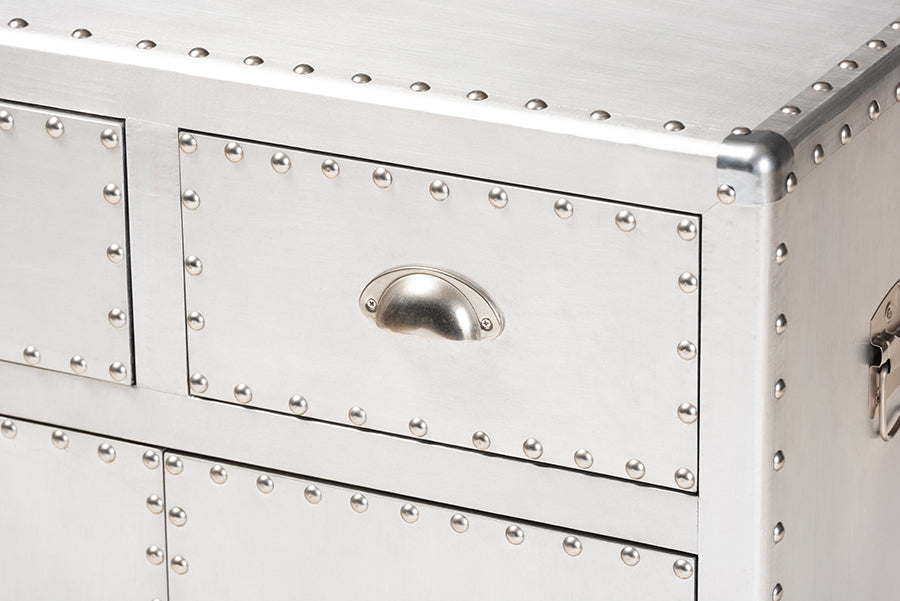 Baxton Studio Serge French Industrial Silver Metal 2-Door Accent Storage Cabinet | Cabinets | Modishstore - 4