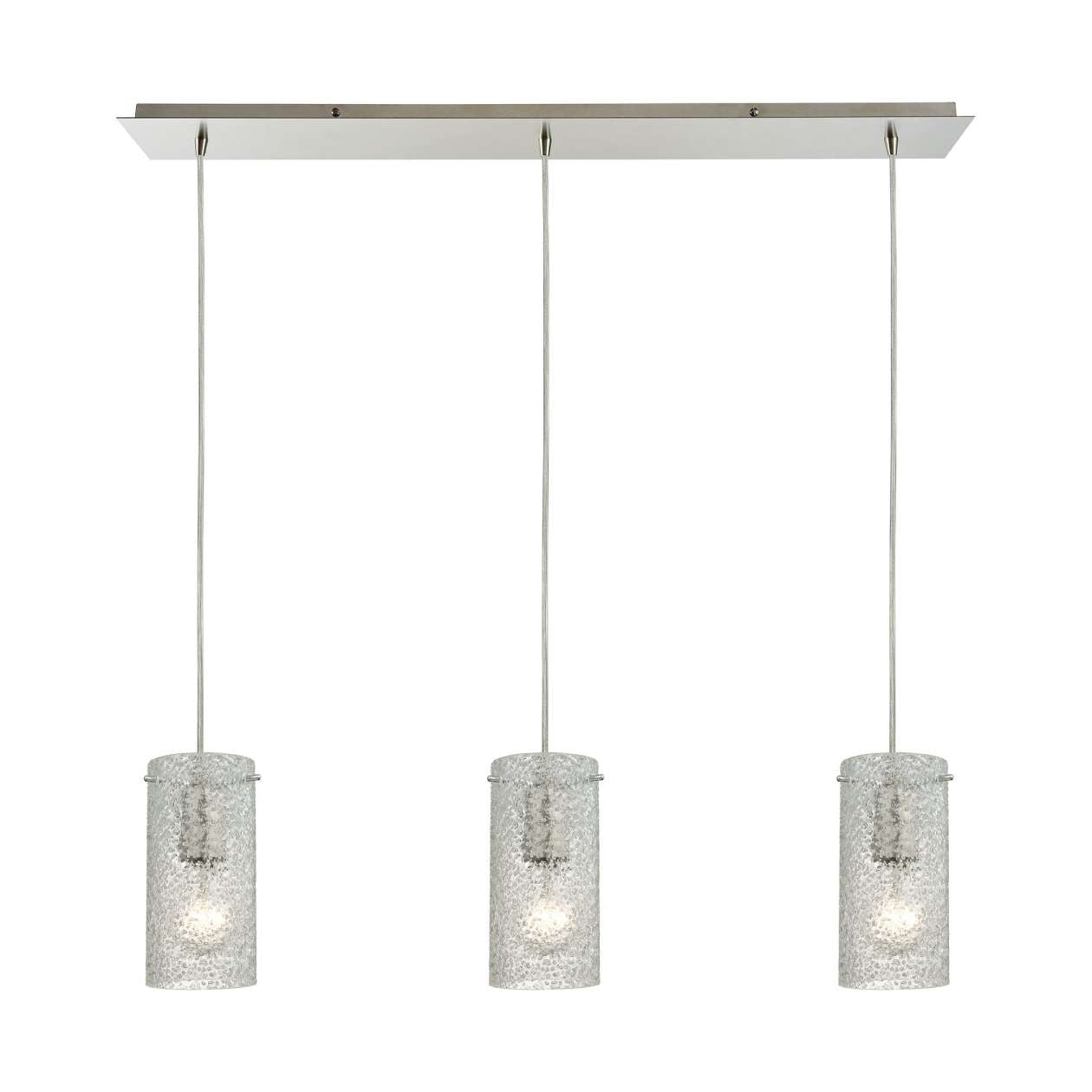 Ice Fragments 3-Light Linear Pendant Fixture in Satin Nickel with Clear Glass | Pendant Lamps | Modishstore