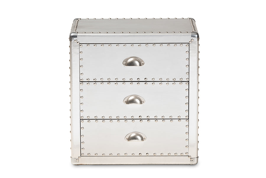 Baxton Studio Armel French Industrial Silver Metal 3-Drawer Nightstand | Nightstands | Modishstore - 7