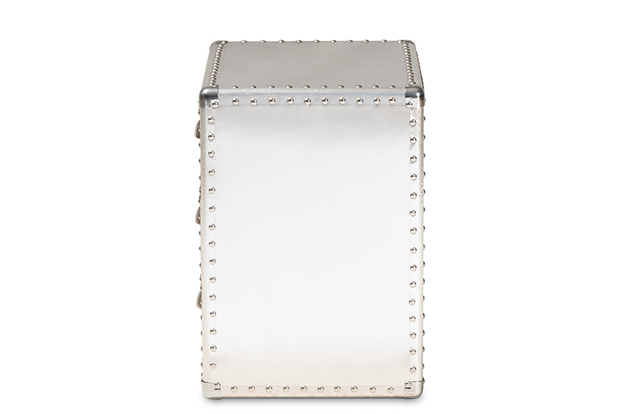 Baxton Studio Armel French Industrial Silver Metal 3-Drawer Nightstand | Nightstands | Modishstore - 6