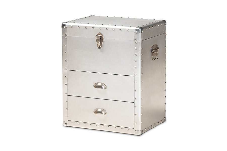 baxton studio serge french industrial silver metal 2 drawer accent storage cabinet | Modish Furniture Store-2