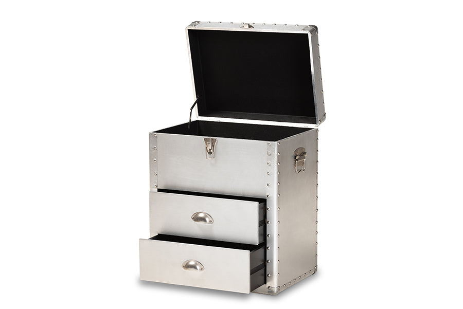 baxton studio serge french industrial silver metal 3 drawer accent storage cabinet | Modish Furniture Store-3