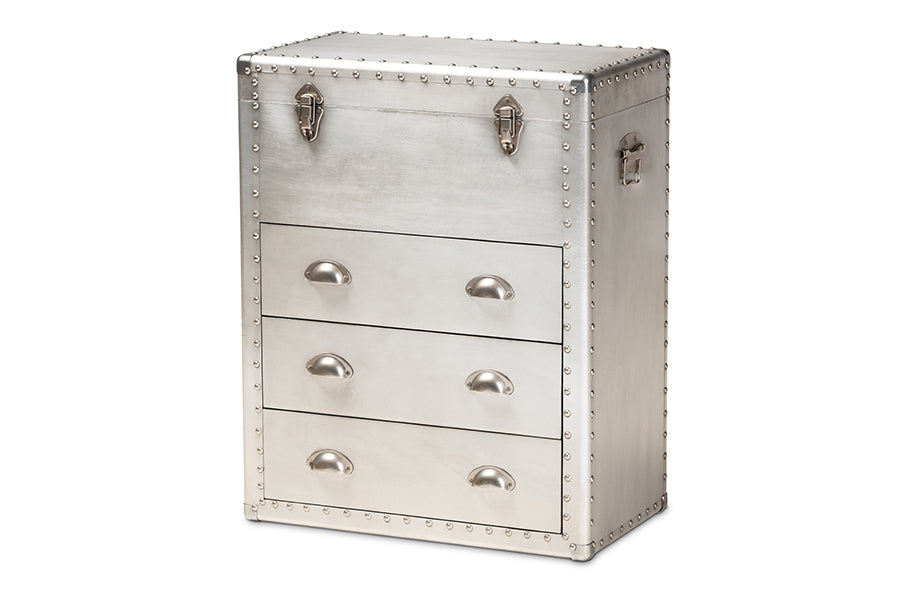 baxton studio serge french industrial silver metal 3 drawer accent storage cabinet | Modish Furniture Store-2