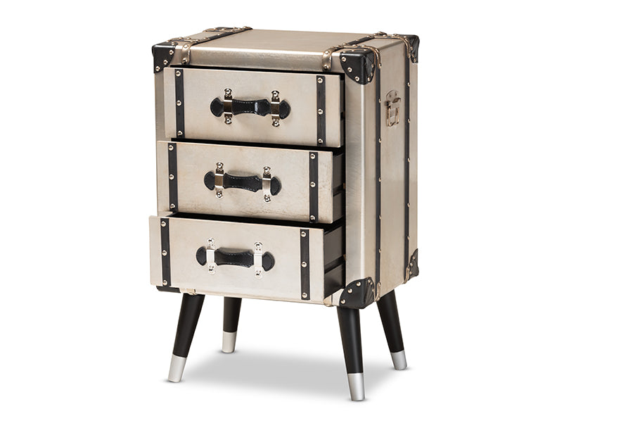 baxton studio dilan vintage industrial antique silver finished metal trunk inspired 3 drawer nightstand | Modish Furniture Store-3