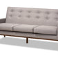 baxton studio perris mid century modern light grey fabric upholstered walnut finished wood sofa | Modish Furniture Store-2