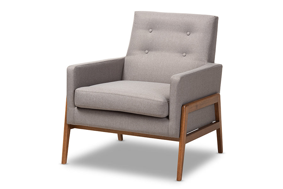 Baxton Studio Perris Mid-Century Modern Light Grey Fabric Upholstered Walnut Finished Wood 3-Piece Living Room Set | Sofas | Modishstore - 7