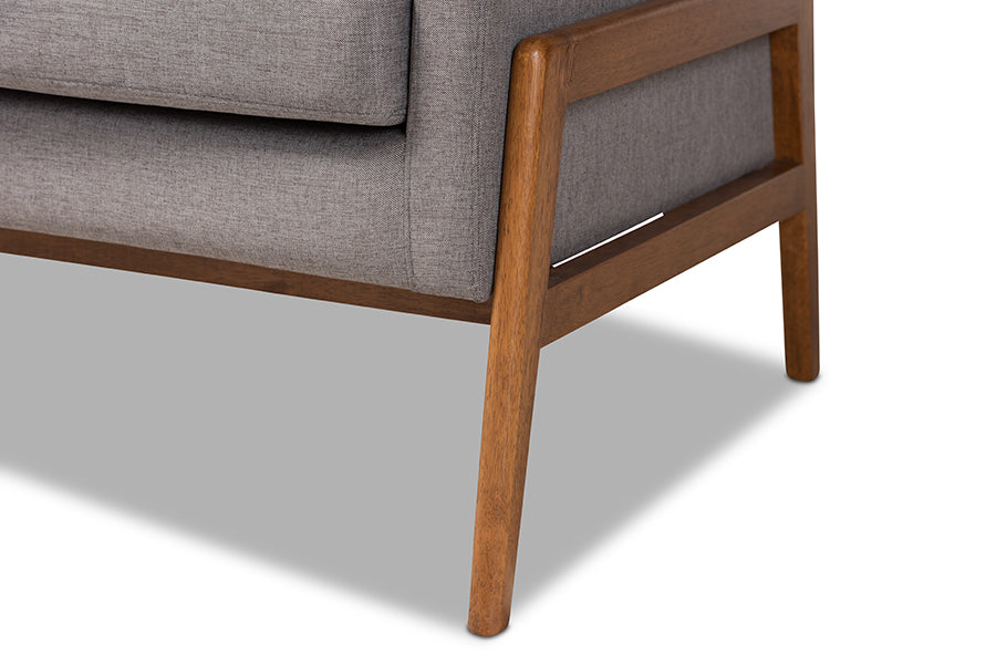 Baxton Studio Perris Mid-Century Modern Light Grey Fabric Upholstered Walnut Finished Wood 3-Piece Living Room Set | Sofas | Modishstore - 3
