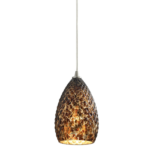 Geval 1-Light Mini Pendant in Satin Nickel with Burnt Caramel Glass ELK Lighting | Pendant Lamps | Modishstore