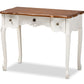 baxton studio sophie classic traditional french country white and brown finished small 3 drawer wood console table | Modish Furniture Store-2