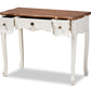 baxton studio sophie classic traditional french country white and brown finished small 3 drawer wood console table | Modish Furniture Store-3