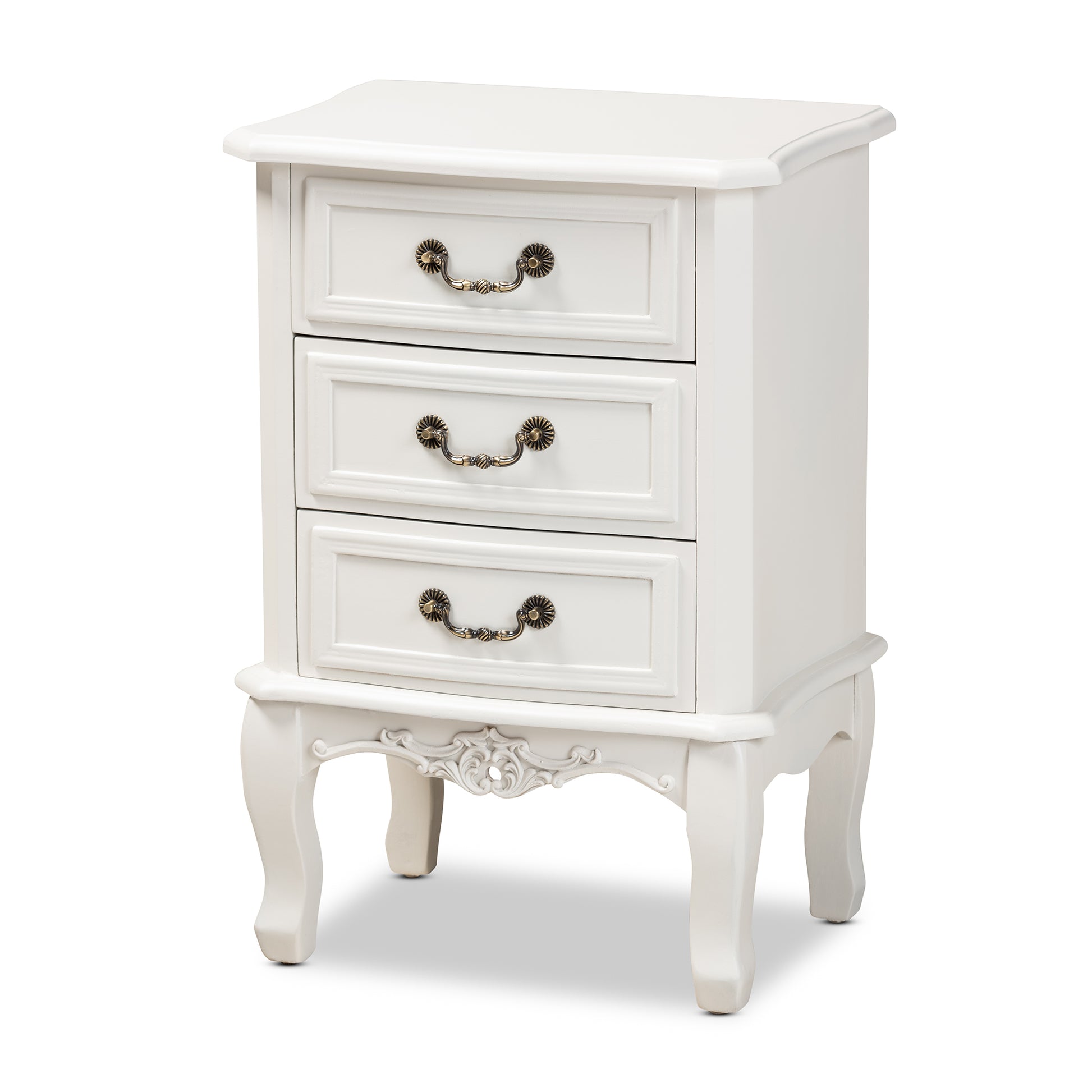 Baxton Studio Gabrielle Traditional French Country Provincial White-Finished 3-Drawer Wood Nightstand | Nightstands | Modishstore
