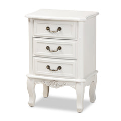 Baxton Studio Gabrielle Traditional French Country Provincial White-Finished 3-Drawer Wood Nightstand
