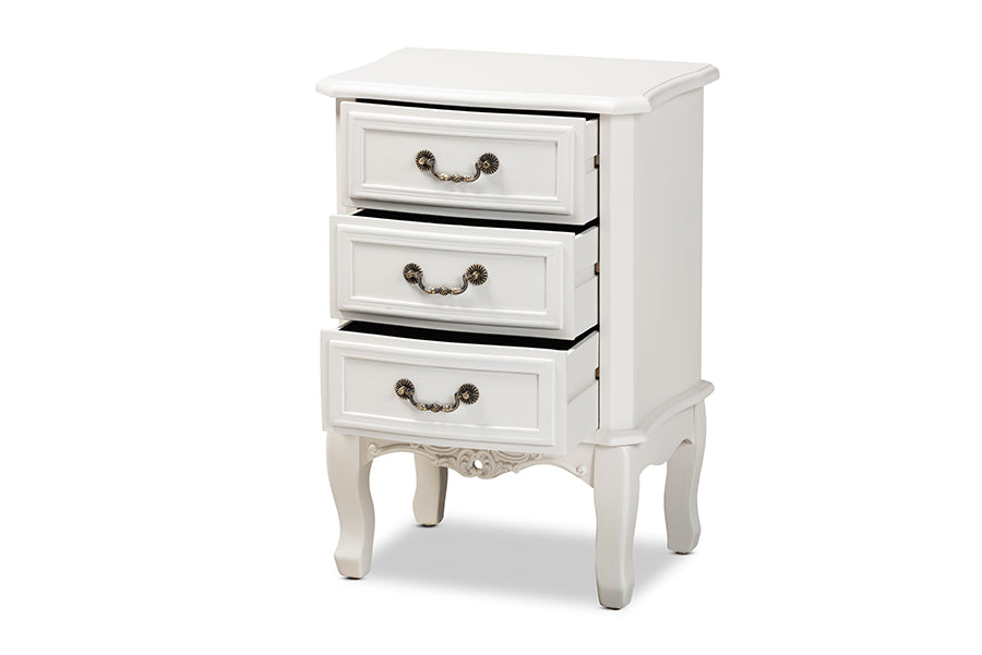 Baxton Studio Gabrielle Traditional French Country Provincial White-Finished 3-Drawer Wood Nightstand | Nightstands | Modishstore - 8
