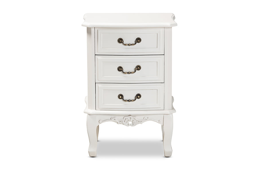 Baxton Studio Gabrielle Traditional French Country Provincial White-Finished 3-Drawer Wood Nightstand | Nightstands | Modishstore - 7
