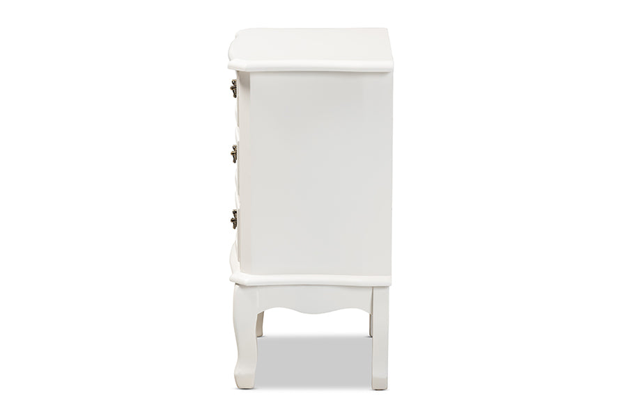 Baxton Studio Gabrielle Traditional French Country Provincial White-Finished 3-Drawer Wood Nightstand | Nightstands | Modishstore - 6